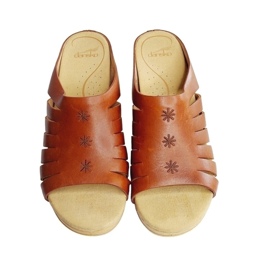 Dansko Tilly Clog Wooden Sandal Size 41 US 10.5 Brown Leather Comfort Platform - Picture 14 of 16